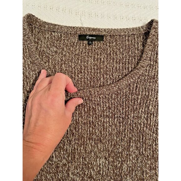 Express wool sweater women's large brown ruffle sleeve & hem crop minimalist - Picture 3 of 9